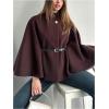 image:imageMakeMeChic Womens Poncho Pea Cape Coat Mock Neck 34 Sleeve Belted Business Jacket OuterwearCoffee Brown