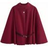 image:imageMakeMeChic Womens Poncho Pea Cape Coat Mock Neck 34 Sleeve Belted Business Jacket OuterwearRed