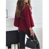 image:imageMakeMeChic Womens Poncho Pea Cape Coat Mock Neck 34 Sleeve Belted Business Jacket OuterwearRed