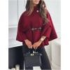 image:imageMakeMeChic Womens Poncho Pea Cape Coat Mock Neck 34 Sleeve Belted Business Jacket OuterwearRed
