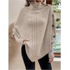 image:imageMakeMeChic Womens Poncho Sweater Asymmetrical Turtleneck Knit Pullover Sweater Button Oversized Long Sleeve PonchoApricot