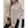 image:imageMakeMeChic Womens Poncho Sweater Asymmetrical Turtleneck Knit Pullover Sweater Button Oversized Long Sleeve PonchoApricot
