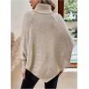 image:imageMakeMeChic Womens Poncho Sweater Asymmetrical Turtleneck Knit Pullover Sweater Button Oversized Long Sleeve PonchoApricot