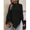 image:imageMakeMeChic Womens Poncho Sweater Asymmetrical Turtleneck Knit Pullover Sweater Button Oversized Long Sleeve PonchoBlack