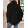 image:imageMakeMeChic Womens Poncho Sweater Asymmetrical Turtleneck Knit Pullover Sweater Button Oversized Long Sleeve PonchoBlack