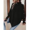 image:imageMakeMeChic Womens Poncho Sweater Asymmetrical Turtleneck Knit Pullover Sweater Button Oversized Long Sleeve PonchoBlack