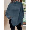 image:imageMakeMeChic Womens Poncho Sweater Asymmetrical Turtleneck Knit Pullover Sweater Button Oversized Long Sleeve PonchoBlue