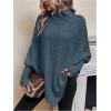 image:imageMakeMeChic Womens Poncho Sweater Asymmetrical Turtleneck Knit Pullover Sweater Button Oversized Long Sleeve PonchoBlue