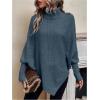 image:imageMakeMeChic Womens Poncho Sweater Asymmetrical Turtleneck Knit Pullover Sweater Button Oversized Long Sleeve PonchoBlue