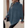 image:imageMakeMeChic Womens Poncho Sweater Asymmetrical Turtleneck Knit Pullover Sweater Button Oversized Long Sleeve PonchoBlue