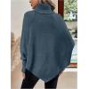image:imageMakeMeChic Womens Poncho Sweater Asymmetrical Turtleneck Knit Pullover Sweater Button Oversized Long Sleeve PonchoBlue