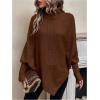 image:imageMakeMeChic Womens Poncho Sweater Asymmetrical Turtleneck Knit Pullover Sweater Button Oversized Long Sleeve PonchoBrown