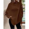 image:imageMakeMeChic Womens Poncho Sweater Asymmetrical Turtleneck Knit Pullover Sweater Button Oversized Long Sleeve PonchoBrown