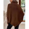 image:imageMakeMeChic Womens Poncho Sweater Asymmetrical Turtleneck Knit Pullover Sweater Button Oversized Long Sleeve PonchoBrown