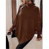 image:imageMakeMeChic Womens Poncho Sweater Asymmetrical Turtleneck Knit Pullover Sweater Button Oversized Long Sleeve PonchoBrown