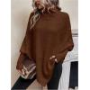 image:imageMakeMeChic Womens Poncho Sweater Asymmetrical Turtleneck Knit Pullover Sweater Button Oversized Long Sleeve PonchoBrown