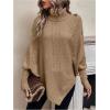 image:imageMakeMeChic Womens Poncho Sweater Asymmetrical Turtleneck Knit Pullover Sweater Button Oversized Long Sleeve PonchoBrown a
