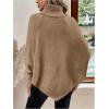 image:imageMakeMeChic Womens Poncho Sweater Asymmetrical Turtleneck Knit Pullover Sweater Button Oversized Long Sleeve PonchoBrown a