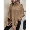 image:imageMakeMeChic Womens Poncho Sweater Asymmetrical Turtleneck Knit Pullover Sweater Button Oversized Long Sleeve PonchoBrown a