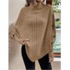 image:imageMakeMeChic Womens Poncho Sweater Asymmetrical Turtleneck Knit Pullover Sweater Button Oversized Long Sleeve PonchoBrown a
