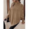 image:imageMakeMeChic Womens Poncho Sweater Asymmetrical Turtleneck Knit Pullover Sweater Button Oversized Long Sleeve PonchoBrown a