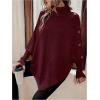 image:imageMakeMeChic Womens Poncho Sweater Asymmetrical Turtleneck Knit Pullover Sweater Button Oversized Long Sleeve PonchoBurgundy