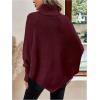 image:imageMakeMeChic Womens Poncho Sweater Asymmetrical Turtleneck Knit Pullover Sweater Button Oversized Long Sleeve PonchoBurgundy