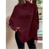 image:imageMakeMeChic Womens Poncho Sweater Asymmetrical Turtleneck Knit Pullover Sweater Button Oversized Long Sleeve PonchoBurgundy