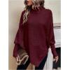 image:imageMakeMeChic Womens Poncho Sweater Asymmetrical Turtleneck Knit Pullover Sweater Button Oversized Long Sleeve PonchoBurgundy