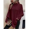 image:imageMakeMeChic Womens Poncho Sweater Asymmetrical Turtleneck Knit Pullover Sweater Button Oversized Long Sleeve PonchoBurgundy