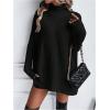 image:imageMakeMeChic Womens Poncho Sweater Asymmetrical Turtleneck Knit Pullover Sweater Button Oversized Long Sleeve PonchoDark Black