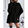 image:imageMakeMeChic Womens Poncho Sweater Asymmetrical Turtleneck Knit Pullover Sweater Button Oversized Long Sleeve PonchoDark Black