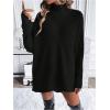 image:imageMakeMeChic Womens Poncho Sweater Asymmetrical Turtleneck Knit Pullover Sweater Button Oversized Long Sleeve PonchoDark Black