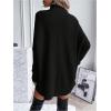 image:imageMakeMeChic Womens Poncho Sweater Asymmetrical Turtleneck Knit Pullover Sweater Button Oversized Long Sleeve PonchoDark Black