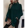 image:imageMakeMeChic Womens Poncho Sweater Asymmetrical Turtleneck Knit Pullover Sweater Button Oversized Long Sleeve PonchoDark Green