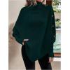 image:imageMakeMeChic Womens Poncho Sweater Asymmetrical Turtleneck Knit Pullover Sweater Button Oversized Long Sleeve PonchoDark Green