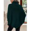 image:imageMakeMeChic Womens Poncho Sweater Asymmetrical Turtleneck Knit Pullover Sweater Button Oversized Long Sleeve PonchoDark Green