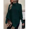 image:imageMakeMeChic Womens Poncho Sweater Asymmetrical Turtleneck Knit Pullover Sweater Button Oversized Long Sleeve PonchoDark Green