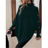 image:imageMakeMeChic Womens Poncho Sweater Asymmetrical Turtleneck Knit Pullover Sweater Button Oversized Long Sleeve PonchoDark Green