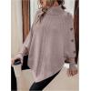 image:imageMakeMeChic Womens Poncho Sweater Asymmetrical Turtleneck Knit Pullover Sweater Button Oversized Long Sleeve PonchoDusty Pink