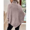 image:imageMakeMeChic Womens Poncho Sweater Asymmetrical Turtleneck Knit Pullover Sweater Button Oversized Long Sleeve PonchoDusty Pink