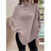 image:imageMakeMeChic Womens Poncho Sweater Asymmetrical Turtleneck Knit Pullover Sweater Button Oversized Long Sleeve PonchoDusty Pink