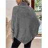 image:imageMakeMeChic Womens Poncho Sweater Asymmetrical Turtleneck Knit Pullover Sweater Button Oversized Long Sleeve PonchoGrey