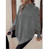 image:imageMakeMeChic Womens Poncho Sweater Asymmetrical Turtleneck Knit Pullover Sweater Button Oversized Long Sleeve PonchoGrey