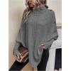 image:imageMakeMeChic Womens Poncho Sweater Asymmetrical Turtleneck Knit Pullover Sweater Button Oversized Long Sleeve PonchoGrey