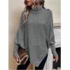 image:imageMakeMeChic Womens Poncho Sweater Asymmetrical Turtleneck Knit Pullover Sweater Button Oversized Long Sleeve PonchoGrey