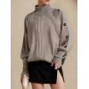 image:imageMakeMeChic Womens Poncho Sweater Asymmetrical Turtleneck Knit Pullover Sweater Button Oversized Long Sleeve PonchoKhaki