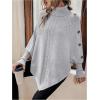 image:imageMakeMeChic Womens Poncho Sweater Asymmetrical Turtleneck Knit Pullover Sweater Button Oversized Long Sleeve PonchoLight Grey