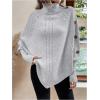 image:imageMakeMeChic Womens Poncho Sweater Asymmetrical Turtleneck Knit Pullover Sweater Button Oversized Long Sleeve PonchoLight Grey
