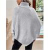 image:imageMakeMeChic Womens Poncho Sweater Asymmetrical Turtleneck Knit Pullover Sweater Button Oversized Long Sleeve PonchoLight Grey